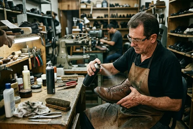Profissional impermeabilizando sapatos em Marília.